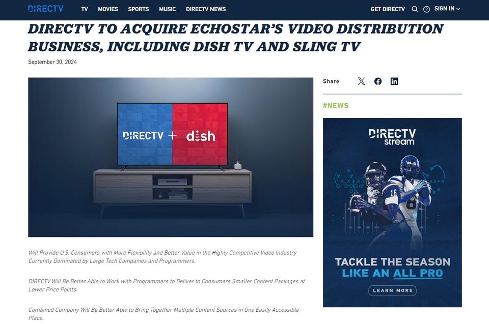 米衛星テレビ2社がついに合併へ　DirecTVがDishネットワークを買収　